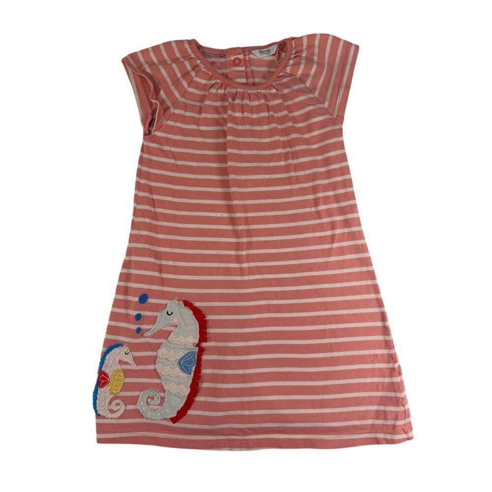 Baby Boden Girls Striped Cotton Dress with Seahorse Appliqué Size 2T-3T